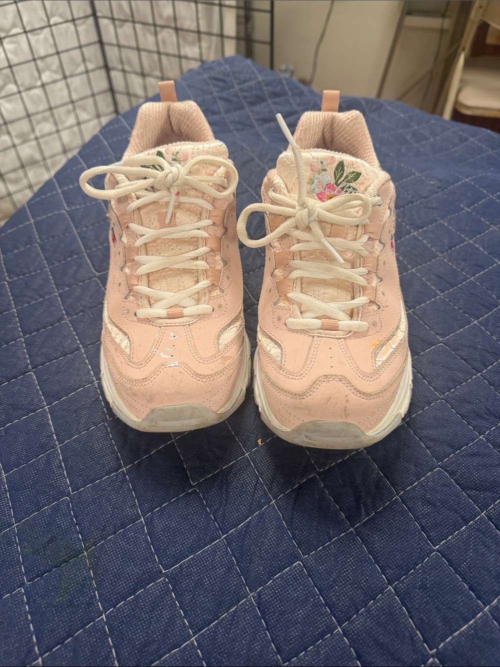 Skechers Pink Embroidered Lace-Up Platform Sneakers - Picture 4 of 6